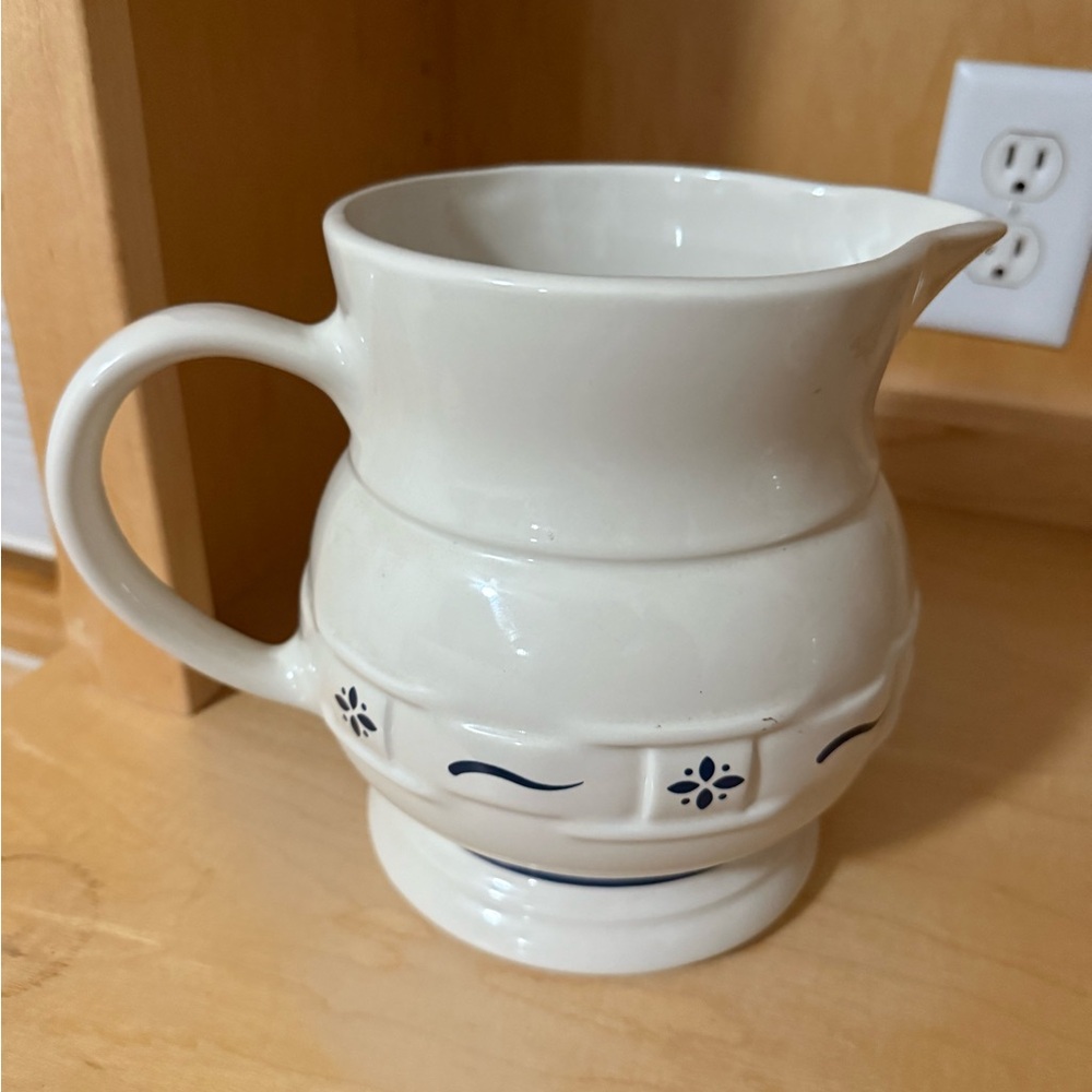 Longaberger Cream and Blue Ceramic Large Pitcher